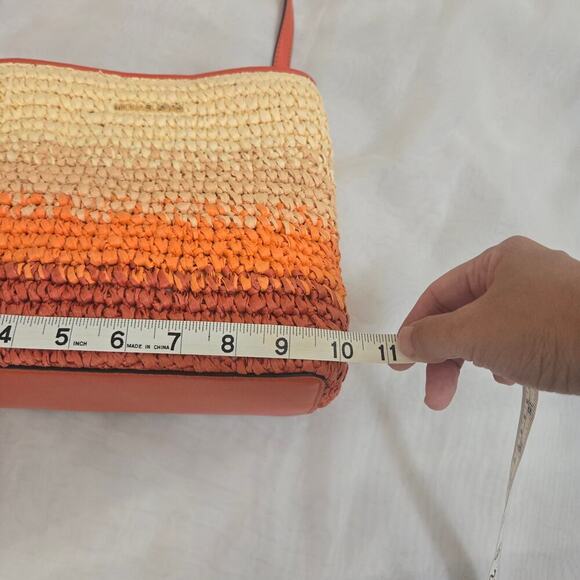 Michael Kors Pratt Medium Ombre Straw Shoulder Bag Red Clay Orange Summer Boho - Picture 13 of 15